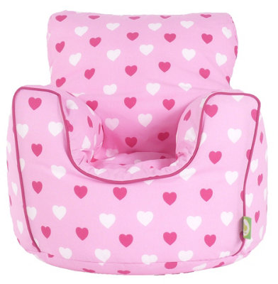 Bean Lazy Cotton Pink Hearts Bean Bag Arm Chair With Beans Child / Teen Size from B&Q