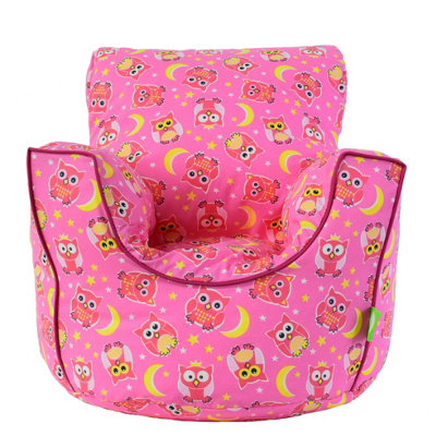 Bean Lazy Cotton Pink Owl Bean Bag Arm Chair With Beans Child / Teen Size from B&Q