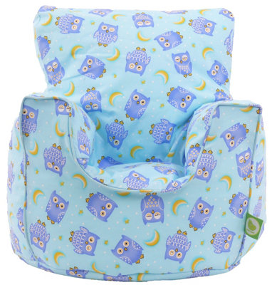 Bean Lazy Cotton Blue Owl Bean Bag Arm Chair With Beans Child / Teen Size from B&Q