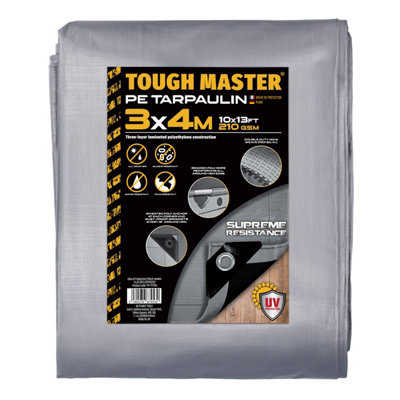 Tough Master Water Resistant Tarpaulin 3M X 4M Tarpaulin Sheet  DurableReinforced from B&Q