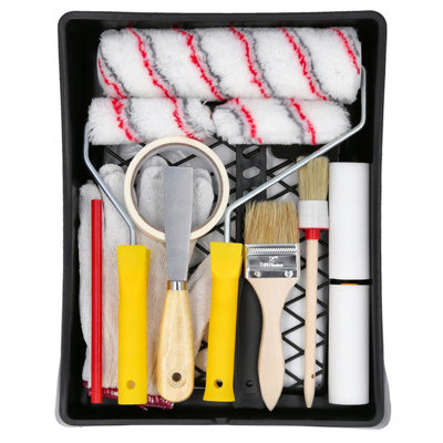Tough Master Paint Brush Set Roller Set 17Pc With Rollers Brushes Tarpaulin Masking Tape Tray Gloves from B&Q