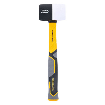 B&Q -  Rubber Mallet Hammer Combination Rubber Mallet Hand Tool Black & White With Non-Slip Fiberglass Handle16 Oz