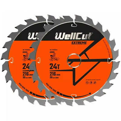 B&Q -  Tct Extreme Mitre Saw Table Saw Blade 216mm X 30mm X 24TSuitable For Ls0815Dws777Kgs216Gcm800Pack Of 2
