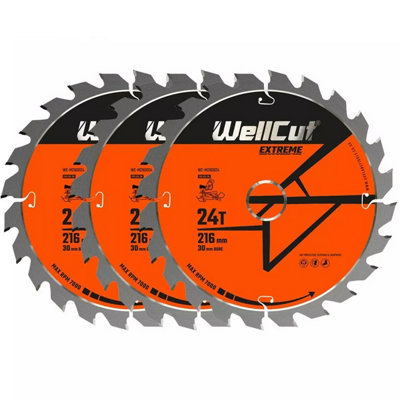 B&Q -  Tct Extreme Mitre Saw Table Saw Blade 216mm X 30mm X 24TSuitable For Ls0815Dws777Kgs216Gcm800Pack Of 3