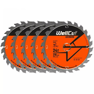B&Q -  Tct Extreme Mitre Saw Table Saw Blade 216mm X 30mm X 24TSuitable For Ls0815Dws777Kgs216Gcm800Pack Of 5