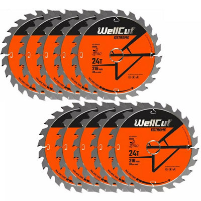 B&Q -  Tct Extreme Mitre Saw Table Saw Blade 216mm X 30mm X 24TSuitable For Ls0815Dws777Kgs216Gcm800Pack Of 10