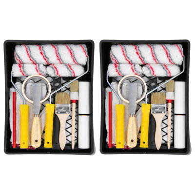 Tough Master Paint Brush Set Roller Set 17Pc With Rollers Brushes Tarpaulin Masking Tape Tray Gloves Pack Of 2 from B&Q