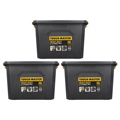 Tough Master Storage Box With Lid 18L Heavy Duty For Home WorkshopPack Of 3 from B&Q