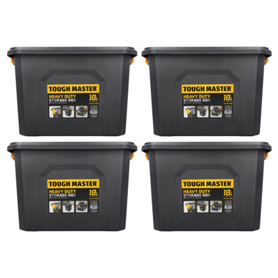 Tough Master Storage Box With Lid 18L Heavy Duty For Home WorkshopPack Of 4 from B&Q