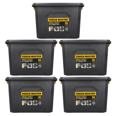 Tough Master Storage Box With Lid 18L Heavy Duty For Home WorkshopPack Of 5 from B&Q