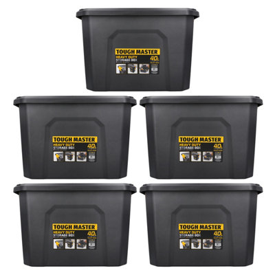 Tough Master Storage Box With Lid 40L Heavy Duty For Home Workshop Size 49X38X32CmPack Of 5 from B&Q