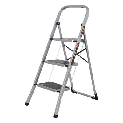 B&Q -  Steel Step Ladder Folding Step Stool With Handrail & Wide Platform3 Steps (Tm-Ssl3)