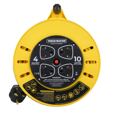 Tough Master Cable Reel 230-240V 4 Socket Uk Extension Lead With Thermal Cut Out10 Metres (Tm-Ecr10) from B&Q