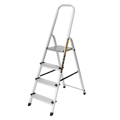 Tough Master 4 Step Ladder Folding Aluminium With 150Kg Max LoadEn131 Safety Standard from B&Q
