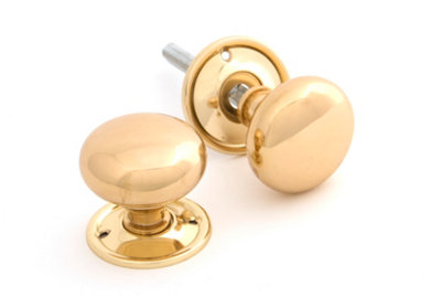 From The Anvil Polished Brass Mushroom Mortice/Rim Knob Set Golden