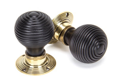 Beehive Ebony Knob Set with Aged Brass Roses - Image 4