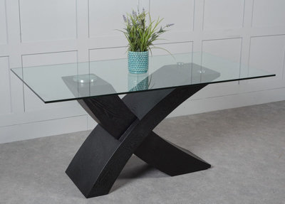 B&Q -  Valencia Black 160Cm Small Glass Dining Table
