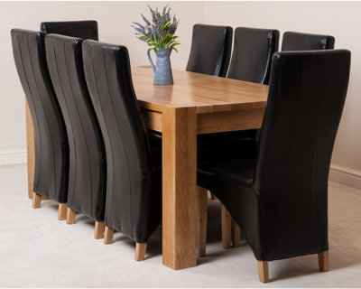 That's Furniture Kuba 180 X 90 Cm Chunky Oak Dining Table And 8 Chairs Dining Set With Lola Black Leather Chairs from B&Q