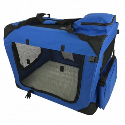 Soft Fabric Pet Crate Portable Travel Mesh Panels Fluffy Bedding & Carry PouchesBlueXl from B&Q