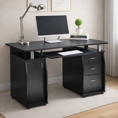 Wicklow Computer Desk With Cabinet And 3 DrawersBlack from B&Q