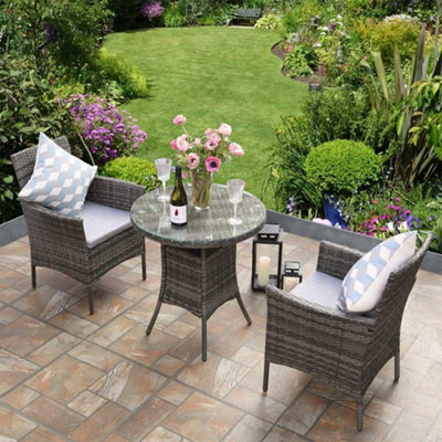 Virginia Rattan 2 Seater Bistro Dining Garden SetGrey from B&Q