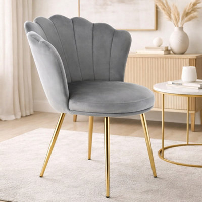 Genesis Freya Accent Chair With Petal Back Scallop Chair In VelvetGrey from B&Q
