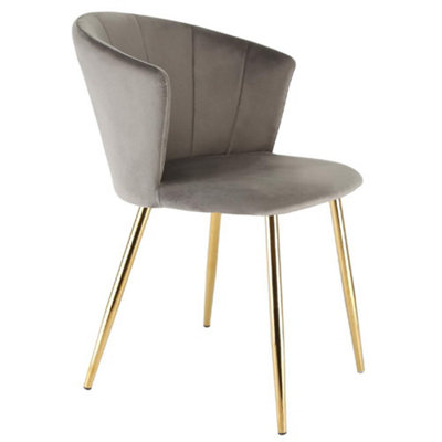 B&Q -  Ella Dining Accent Chair Upholstered In Velvet Fabric Grey/gold
