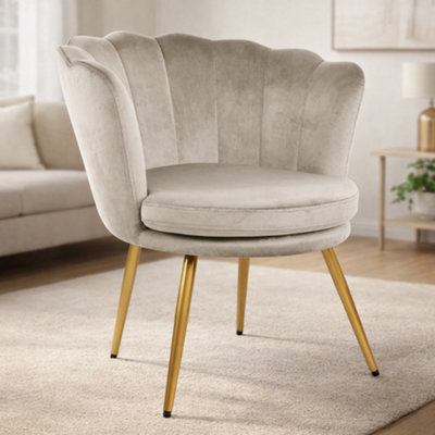 Genesis Flora Accent Chair With Petal Back Scallop Armchair In VelvetTaupe from B&Q