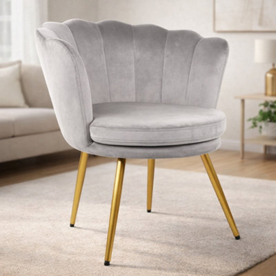 Genesis Flora Accent Chair With Petal Back Scallop Armchair In VelvetSilver Grey from B&Q