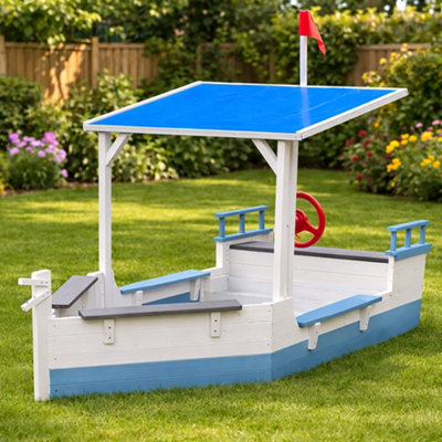 Kiddo Skipper Wooden Ship Sandpit Outdoor Sandbox Playset For Kids from B&Q
