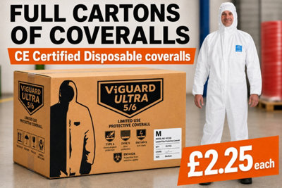 Vi-Guard Disposable Coverall Carton 20Pcs Microporous Laminate Protection. Type 5 Dust & 6 Chemical Splash Extra Large from B&Q