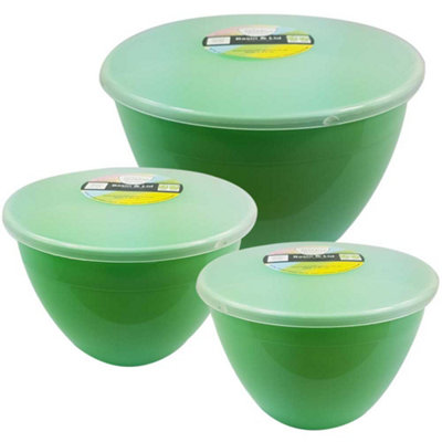 Just Pudding Basins 3 Popular Larger Sizes Of Pudding Bowls And Matching Lids In 1 Set GreenLarge Trio3Pk from B&Q