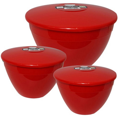 Just Pudding Basins 3 Popular Larger Sizes Of Pudding Bowls And Matching Lids In 1 Set RedLarge Trio3Pk from B&Q