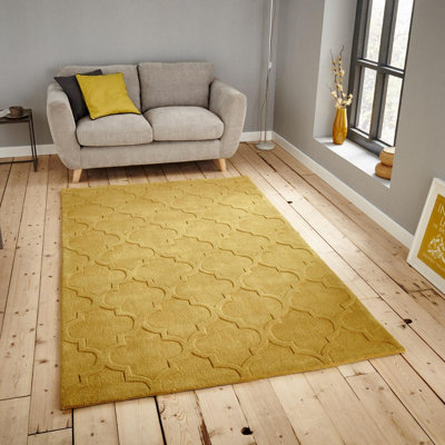 Yellow Geometric Handmade Modern For Living Room And Bedroom Rug-120Cm X 170Cm from B&Q