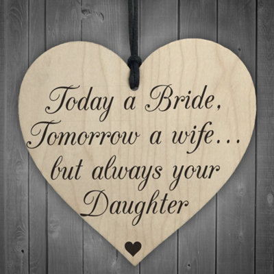 B&Q -  Bride Wife Daughter Wooden Hanging Heart Wedding Plaque