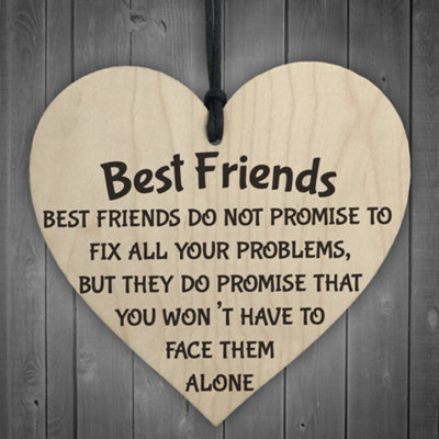 B&Q -  Best Friends Face Problems Together Wooden Hanging Heart Plaque