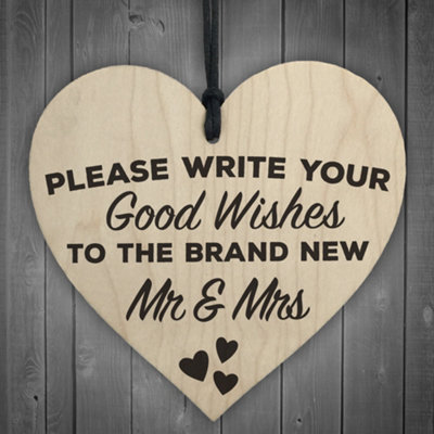 Red Ocean Good Wishes New Mr Mrs Wooden Hanging Heart Wedding Sign from B&Q