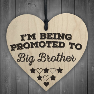 Red Ocean Being Promoted To Big Brother Wooden Hanging Heart Plaque from B&Q