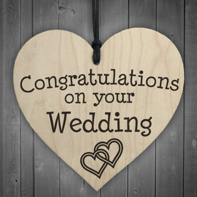 Red Ocean Congratulations On Your Wedding Wooden Hanging Heart Plaque from B&Q