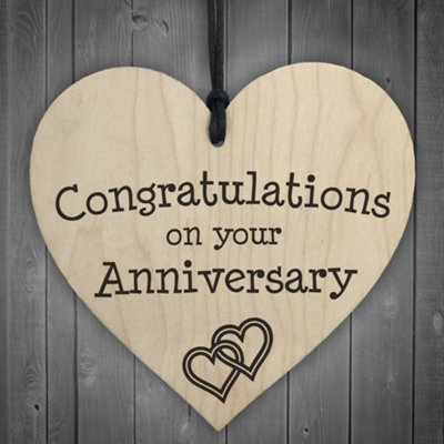Red Ocean Congratulations On Your Anniversary Wooden Hanging Heart Plaque from B&Q