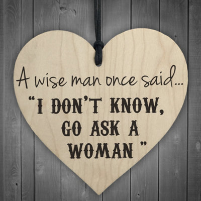 Ocean A Wise Man Asks A Woman Novelty Wooden Hanging Heart Red