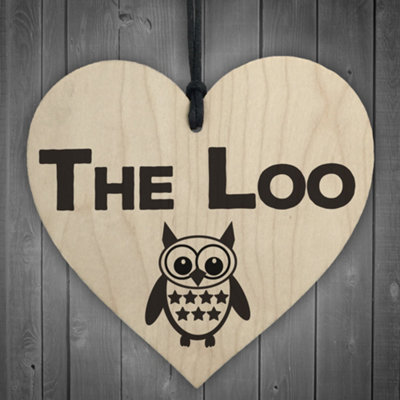 Red Ocean The Loo Wooden Hanging Heart Plaque Toilet Door Sign from B&Q