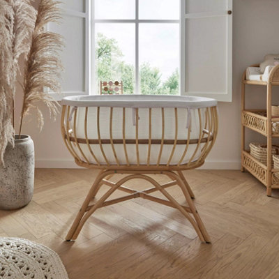 B&Q -  Aria Rattan Baby CribMattress & Crib Liner Included