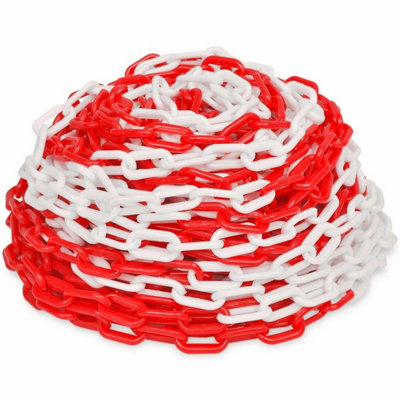 True Products Red/White Plastic Barrier Chain Safety Decorative Garden Fence & - 25M Medium