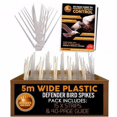 Defender Bird Spikes Wide Plastic Pigeon Deterrent Information Guide 5 Metre Pack from B&Q