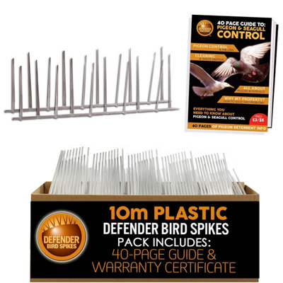 Defender Bird Spikes Narrow Plastic Pigeon Deterrent Information Guide 10 Metre Pack from B&Q