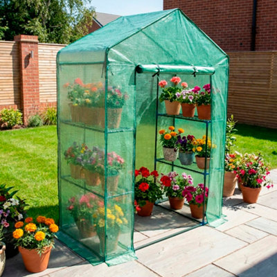Garden Universe Greenhouse 140Gm/m2 Uv Protected Green Pe Cover 4 Shelves 1.4M X 0.73M Walkin Rollup Door Polytunnel Gh01G from B&Q
