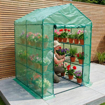 Garden Universe Greenhouse 140Gm/m2 Uv Protected Green Pe Cover 8 Shelves 1.4M X 1.4M Walkin Rollup Door Polytunnel Gh02G from B&Q
