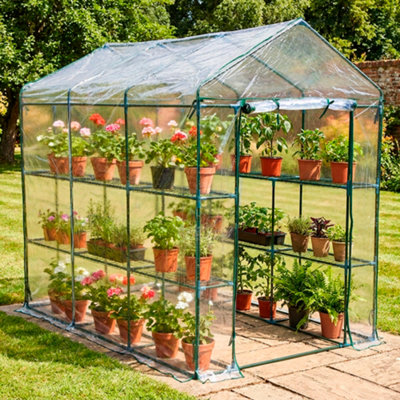 Garden Universe Greenhouse Clear Pvc Cover 12 Shelves 1.4M X 2.14M Walkin Rollup Door Polytunnel Gh03C from B&Q