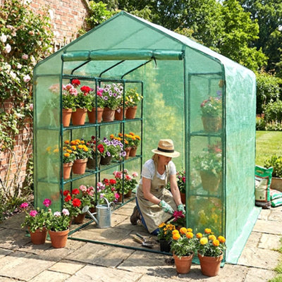 Garden Universe Greenhouse Walkin Green Pe Cover 18 Shelves W 1.82M X L 2.44M Rollup Door Polytunnel Gh04G from B&Q